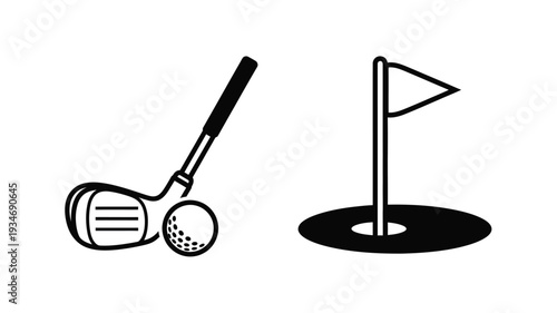 Golf club and ball near the hole a striking black silhouette