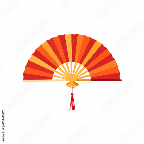 Colorful hand fan illustration with tassel and intricate design