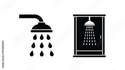 Black showerhead and stall icon a simple bathroom graphic silhouette