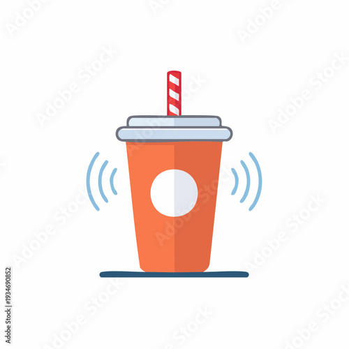 Orange soda cup with straw, flat cartoon style icon representing a refreshing drink.