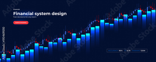 Financial Trading Analytics Dashboard Candlestick Strategy Market Chart Indicators Forecast Metrics Portfolio Risk Models Accuracy Templates Platform. Vector Illustration.