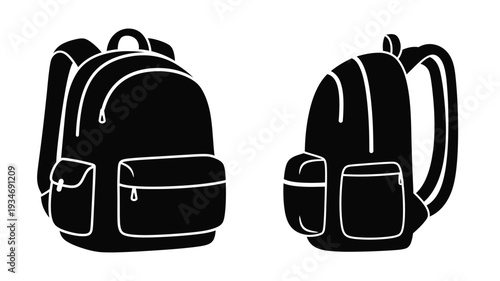 Two black backpacks shown in a clean minimalist silhouette