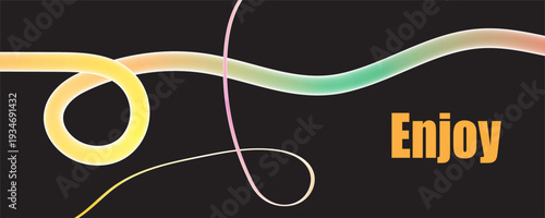 Vibrant enjoy typography with swirling lines on black background