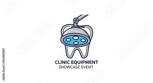 Dental Clinic Equipment Illustration Featuring a Tooth and Overhead Lamp, Showcasing Services
