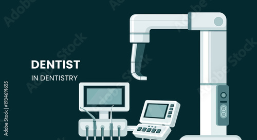 Dental Clinic Equipment Illustration Displaying Advanced Technology for Oral Healthcare