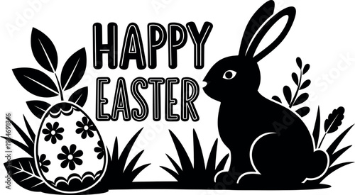 Happy easter celebration with bunny and decorated egg