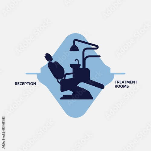Dental Clinic Icon Depicting Reception and Treatment Rooms Design and Illustration