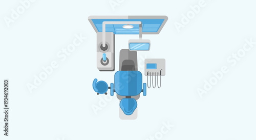 Dental Clinic Illustration Depicting Modern Equipment And Patient Chair In Flat Design