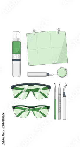 Dental Clinic Tools and Protective Gear Illustration Depicting Hygiene And Professionalism