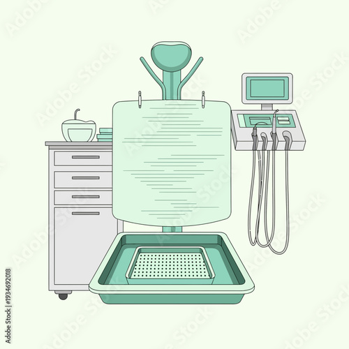 Dental Clinic Illustration Depicting Modern Equipment and Treatment Procedures, Flat Design