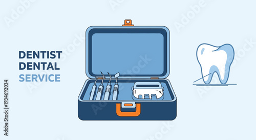 Dental Clinic Tools Illustration Depicting Healthy Teeth and Dental Healthcare Equipment