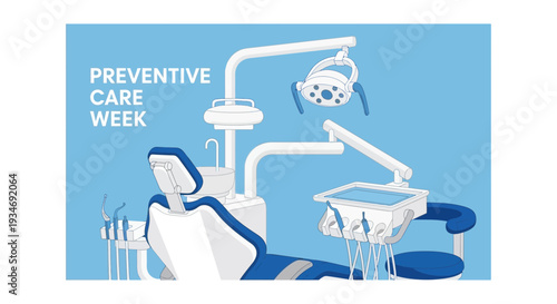 Dental Clinic Illustration Depicting Preventive Care Week Concept With Modern Equipment