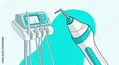 Dental Clinic Tools Illustration Depicting Modern Equipment for Oral Healthcare Treatments