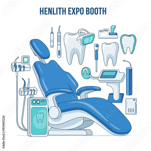 Dental Clinic Illustration Showcasing Modern Equipment and Dental Chair for Oral Healthcare