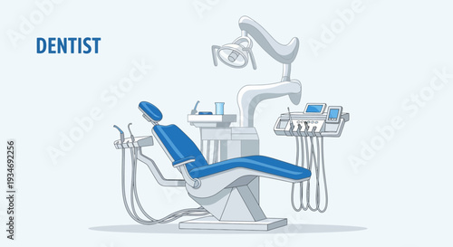 Dental Clinic Illustration, Dentistry Equipment Depiction, Healthcare Procedure Visualization