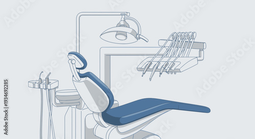 Dental Clinic Illustration, Dentistry Equipment, Modern Style, Vector Graphic, Blue Colors