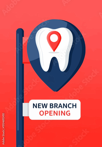 Dental Clinic Location Pinpoint Sign Announcing New Branch Opening With Modern Aesthetics