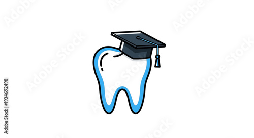 Dental Education Concept: Tooth with Graduation Cap Depicting Dental School Achievement