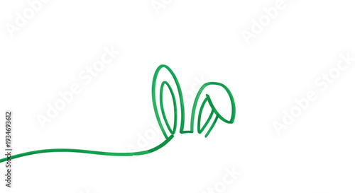 Green line art depicts subtle rabbit ears emerging from.