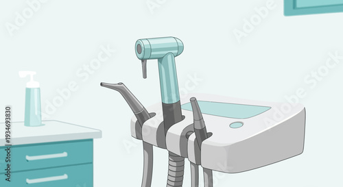 Dental Equipment Illustration Depicting Clinic Technology With Modern and Professional Elements