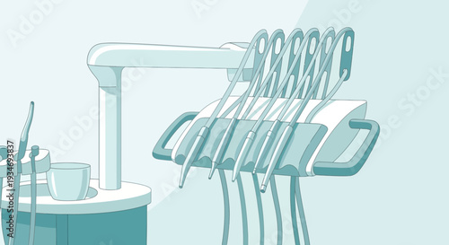 Dental Equipment Illustration Depicting Modern Tools in a Clinical and Sterile Environment