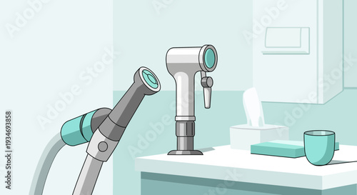 Dental Equipment Illustration Depicting Modern Tools in a Clinical Examination Room
