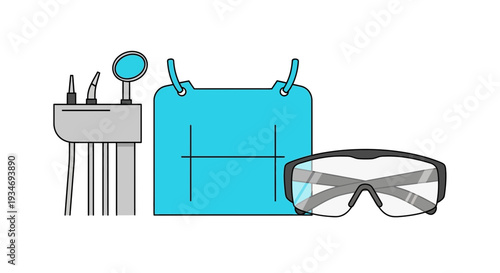 Dental Equipment Illustration Presenting A Dentist's Tools And Protective Eyewear