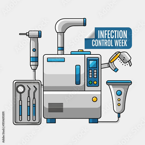 Dental Equipment Illustration for Infection Control Awareness Week Educational Campaign