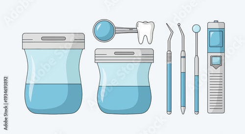 Dental Equipment Illustration: Tools for Professional Oral Health and Hygiene in Clinic