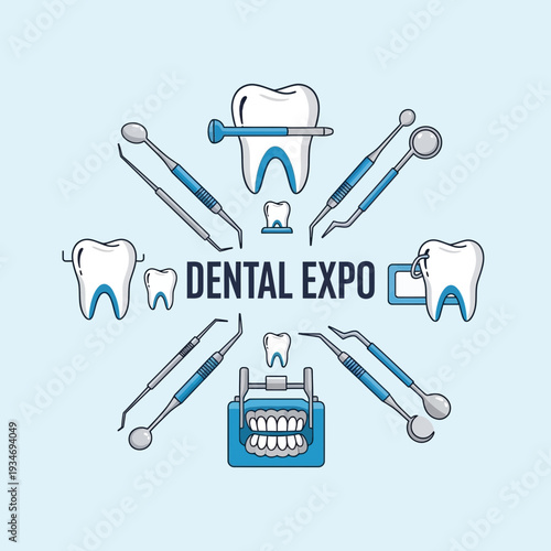 Dental Expo: Artistic Illustration of Dental Tools and Teeth for Healthcare Professionals