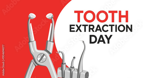 Dental Extraction Day: Modern Illustration Depicting Tools and Procedures with Minimalist Style