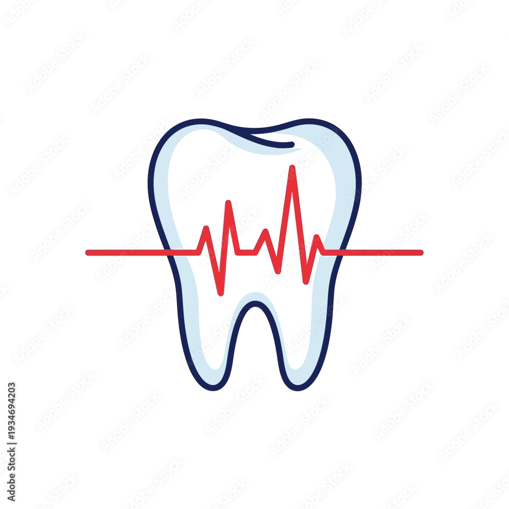 © ACHFANDI - Dental Health Illustration Featuring a Tooth and Red Heartbeat Line Graphic Design Concept