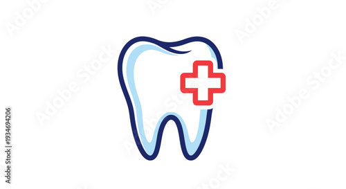 Dental Health Illustration Featuring a Tooth Icon and Medical Cross Symbol