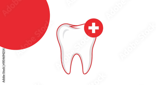 Dental Health Illustration Featuring Medical Symbol with a Healthy Tooth and Red Circle
