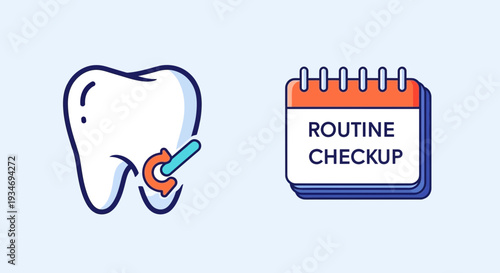 Dental Health Awareness: Illustrated Tooth And Calendar Highlighting Routine Checkups for