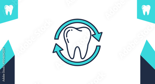 Dental Health Illustration Featuring Tooth and Circular Arrows for Care and Treatment