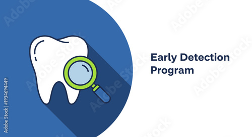 Dental Health Examination Depicts a Magnifying Glass Examining a Healthy Tooth's Condition