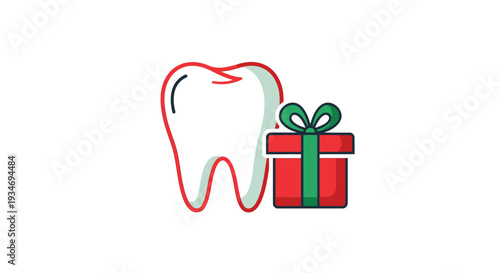 Dental Health Gift Concept: A Tooth and a Wrapped Present, Christmas and Holidays.