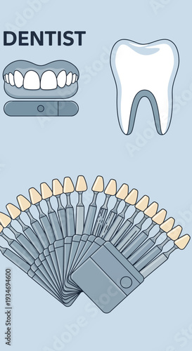 Dental Health Illustration: Bright Smile Concepts Featuring Teeth, Tools and Procedures Design