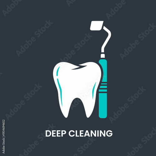 Dental Health Illustration: Clean Tooth With Modern Dental Tool For Deep Cleaning Procedures