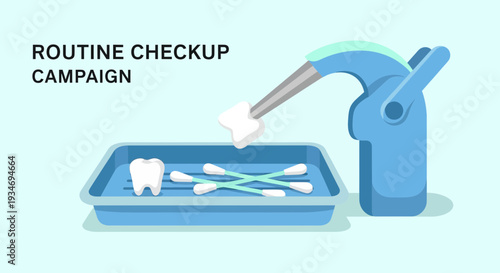 Dental Health Illustration Showcasing Routine Checkups and Preventive Care in a Modern Style
