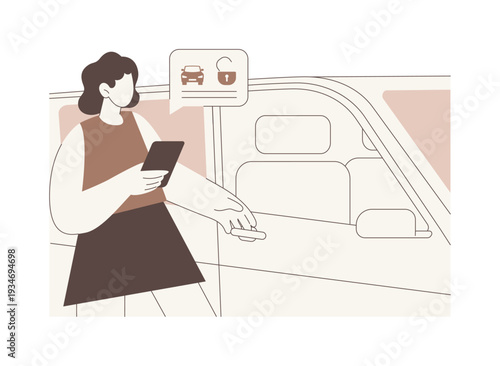 Opening a car isolated cartoon vector illustrations.