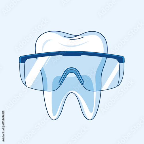 Dental Health Illustration: Tooth Wearing Protective Eyewear Depicting Safety And Protection