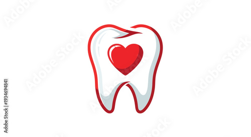 Dental Health Illustration: Tooth With Red Heart Symbolizing Healthy, Loving Dentistry