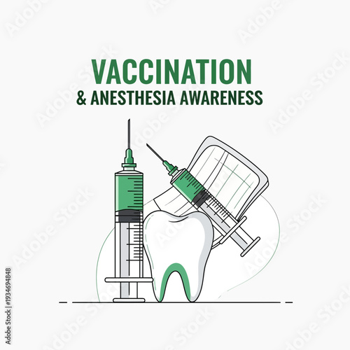 Dental Health Illustration: Vaccination and Anesthesia Concepts for Enhanced Awareness Campaign