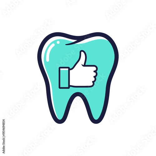 Dental Health Illustration: Turquoise Tooth With Thumb Up Icon, Symbolic of Approval and Well-being