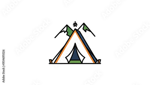 Stylized tent and mountains icon
