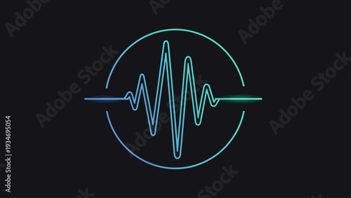 Abstract sound wave graphic with blue-green gradient on black background