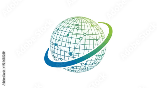 Abstract globe with connections and orbiting ring