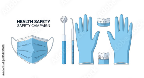 Dental Healthcare And Safety Campaign With Protective Gear And Tooth Models Illustration